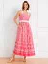 TALBOTS PLUS SIZE - VOILE FIT & FLARE MAXI DRESS - DAMASK BOUQUETS - LOVELY CORAL/WHITE - 22 - 100% COTTON T