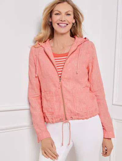 Talbots Washed Linen Hooded Jacket - Coral/white - 2x  In Coral,white