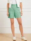 Talbots Plus Size - Washed Linen Pull-on Shorts - Cross Dyed - Deep Green/white - 3x  In Deep Green,white