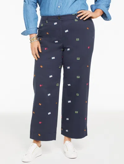 Talbots Plus Size - Wide Ankle Heritage Twill Pants - Wanderlust Stamps - Indigo - 20  In Blue