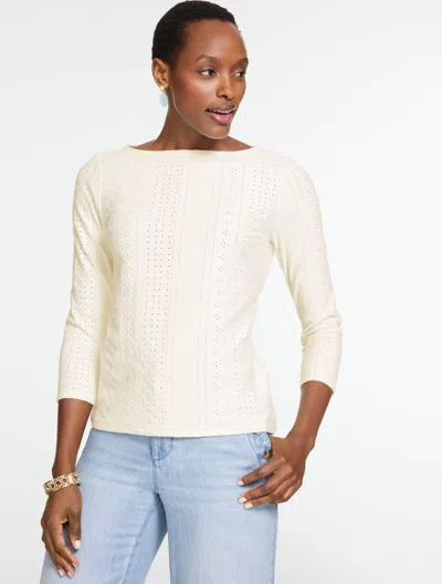 Talbots Plus Size - Bateau Neck T-shirt - Eyelet Lace - Ivory - X  In White