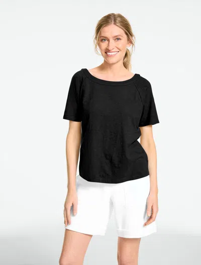 Talbots Plus Size - Button Back Crewneck Slub T-shirt - Black - 3x