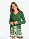 Talbots Plus Size - Chevron Pointelle V-neck Pullover Sweater - Grove Green - 1x
