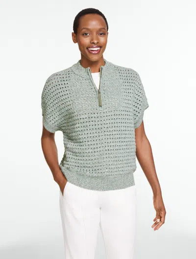 Talbots Plus Size - Coolmax® Open Stitch Half-zip Sweater - Marl - White/sagebrush/blue - 1x