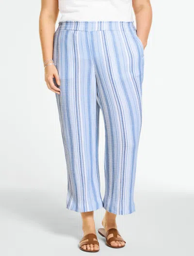 Talbots Plus Size - Cotton Gauze Straight Crop Pull-on Pants - Seaport Stripe - Blue Ribbon - 3x