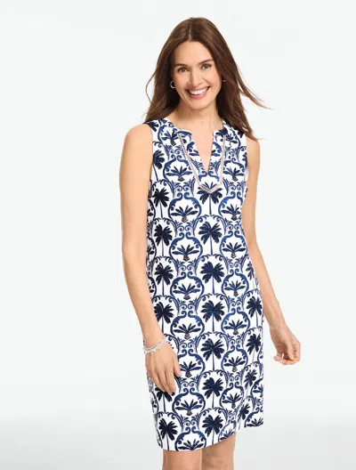 Talbots Plus Size - Effortless Jersey Sleeveless Shift Dress Â Palm Tree Damask - White/indigo - 2x Talbot In Blue