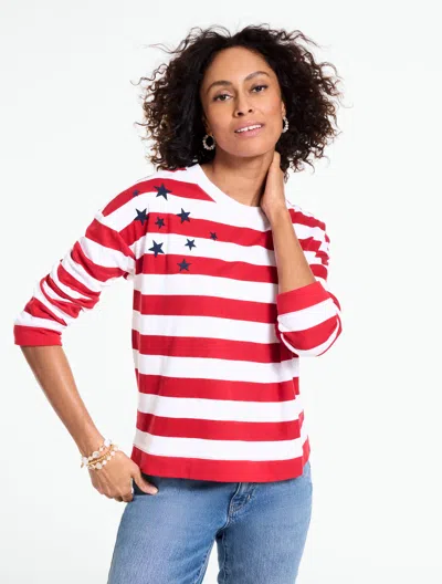 Talbots Plus Size - Embroidered French Terry Sweatshirt - White/red - 1x  In Multi
