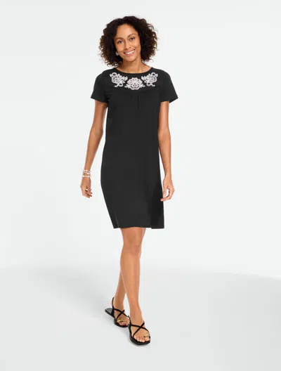 Talbots Plus Size - Embroidered Knit Shift Dress - Black - 2x - 100% Cotton