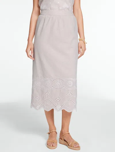 Talbots Plus Size - Embroidered Linen A-line Skirt - Summer Sand/white - 18