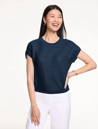 Talbots Plus Size - Extended Shoulder Crewneck Sweater - Blue - 2x - 100% Cotton