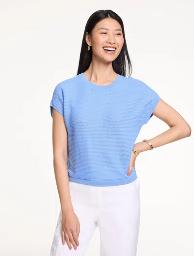 Talbots Plus Size - Extended Shoulder Crewneck Sweater - Vista Blue - 100% Cotton
