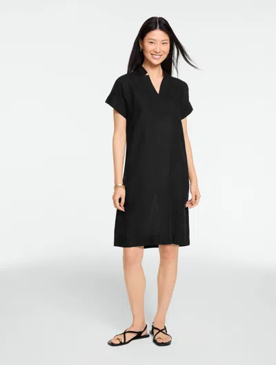 Talbots Plus Size - Extended Shoulder Linen Dress - Black - 1x