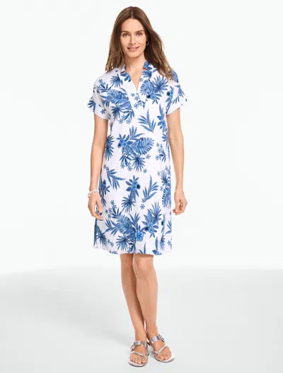 Talbots Plus Size - Extended Shoulder Linen Shift Dress - Painted Palms - Shore Blue - 3x