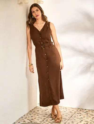 Talbots Plus Size - Linen Belted Midi Shift Dress - Dark Walnut - 24  In Brown