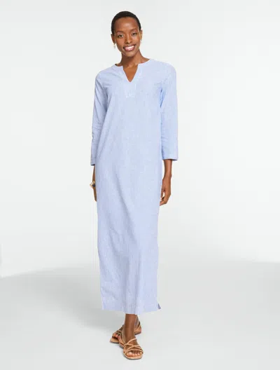 Talbots Plus Size - Linen Kaftan Dress - Oyster Stripe - Catalina Blue - 1x