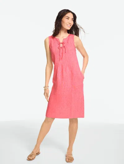 Talbots Plus Size - Linen Pintuck Shift Dress - Colonial Red/white - 3x  In Pink