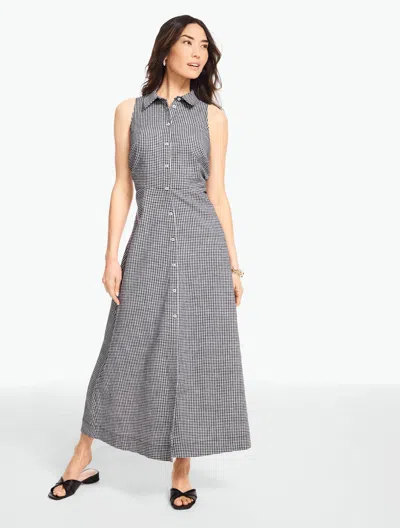 Talbots Plus Size - Linen Sleeveless Shirtdress - Beach Gingham - White/black - 24  In Blue