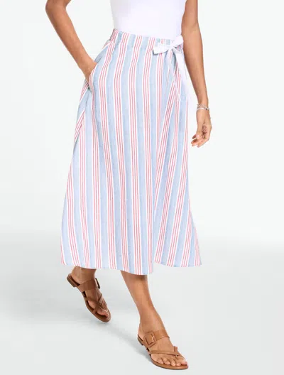 Talbots Plus Size - Linen-blend Pull-on Skirt - Shore Stripe - Red - 1x - 100% Cotton