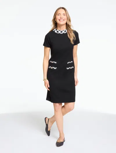 Talbots Plus Size - Luxe Ponte Short Sleeve A-line Dress - Gingham - Black - 24
