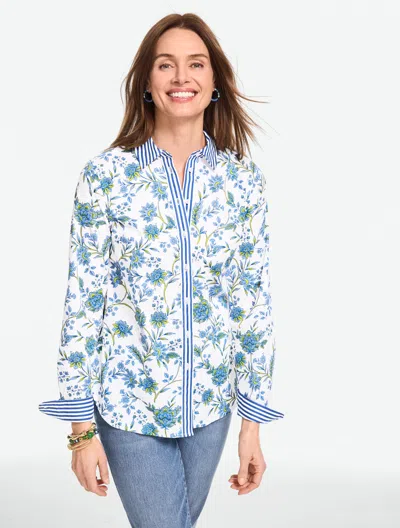 Talbots Plus Size - Modern Classic Shirt - Vibrant Floral - White - 2x - 100% Cotton  In Blue