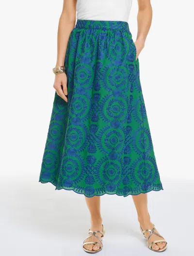 Talbots Plus Size - Oval Floret Eyelet Skirt - Hillside Green/blueberry - 24