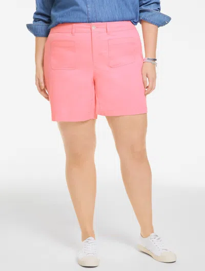 Talbots Plus Size - Patch Pocket Twill Shorts - Colors - Pink Guava - 18