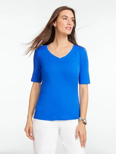 Talbots Plus Size - Pima V-neck T-shirt - Catalina Blue - 1x - 100% Cotton