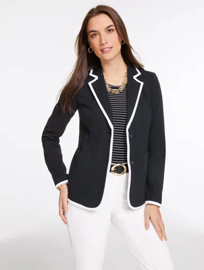 Talbots Plus Size - Piqué Knit Blazer - Piped - Black - 20