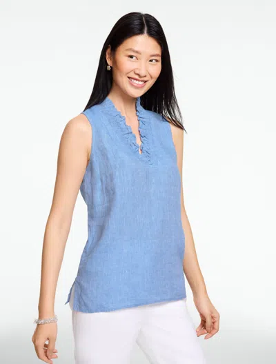 Talbots Plus Size - Ruffle Linen Shell Sweater - Cross-dyed - Cornflower Blue/white - 2x