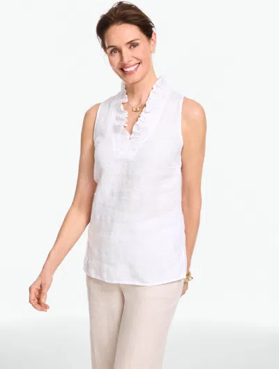 Talbots Plus Size - Ruffle Linen Shell Sweater - White - X