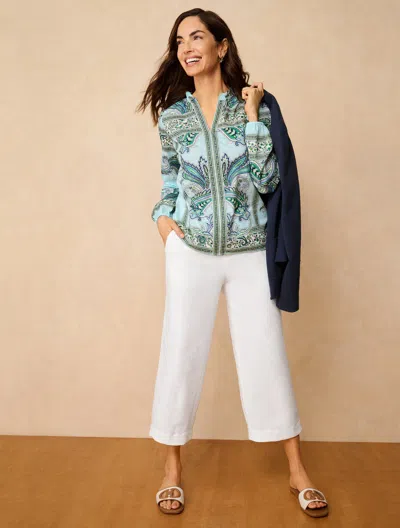 Talbots Plus Size - Ruffle Neck Top - Heritage Paisley - Ivory - 3x - 100% Cotton  In White