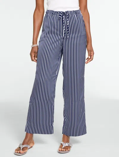 Talbots Plus Size - Satin Wide Ankle Pants - Breezy Way Stripe - Ink/white - 1x  In Multi