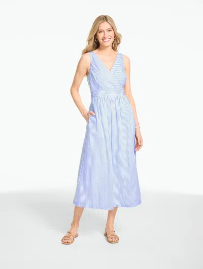 Talbots Plus Size - Seersucker Fit & Flare Dress - Ocean Stripe - Vista Blue/white - 22