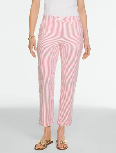 Talbots Plus Size - Seersucker Perfect Crop Pants - Ocean Stripe - Curvy Fit - White/mauve Glow - 24 - 100% 