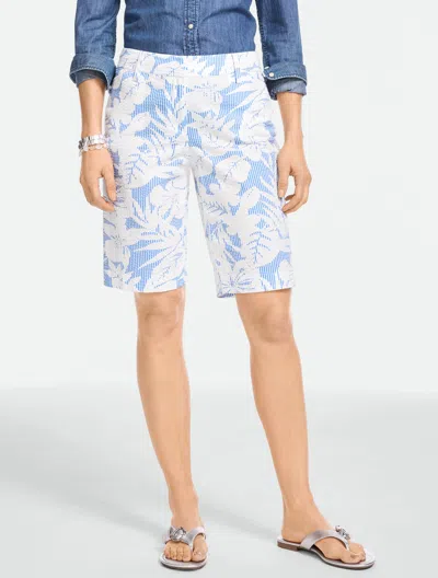 Talbots Plus Size - Seersucker Perfect Shorts - Tropical Hibiscus - 10.5â - Shore Blue/white - 24 - 100% C
