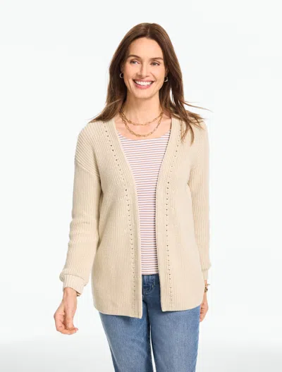 Talbots Plus Size - Shaker Stitch Open Front Cardigan Sweater - Cool Beige - 3x - 100% Cotton  In Sand