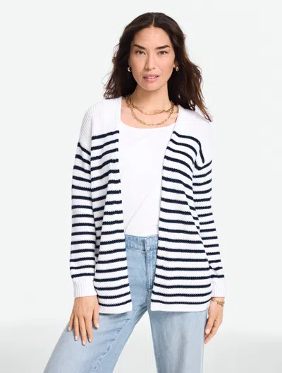 Talbots Plus Size - Shaker Stitch Open Front Cardigan Sweater - Stripe - White/indigo - 3x - 100% Cotton Tal In Multi