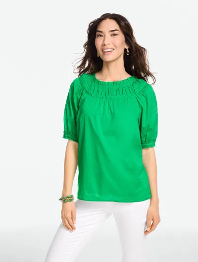 Talbots Plus Size - Shirred Yoke Voile Top - Bright Green - 3x - 100% Cotton