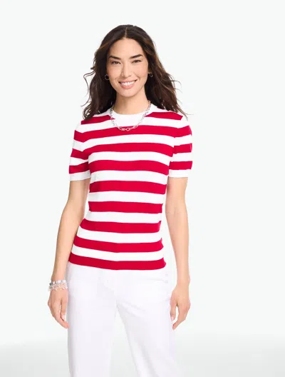 Talbots Plus Size - Short Sleeve Crewneck Sweater - White/red - X  In Multi