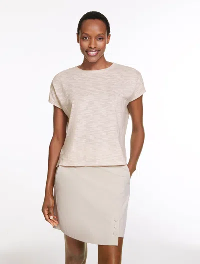 Talbots Plus Size - Short Sleeve Crewneck T-shirt - Pieced Stripe - White/oat - 2x