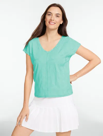 Talbots Plus Size - Short Sleeve V-neck T-shirt - Hibiscus Jacquard - Candied Blue Hibiscus - 3x