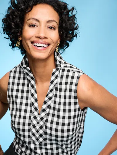 Talbots Plus Size - Sleeveless Non-iron Tunic Popover Shirt - Gingham - Black/white - X  In Multi
