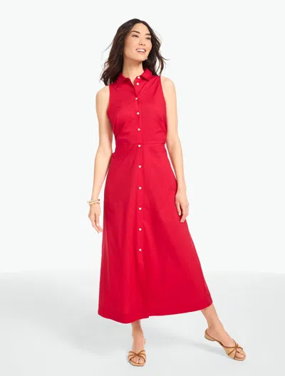 Talbots Plus Size - Smocked Waist Poplin Dress - Red - 22 - 100% Cotton