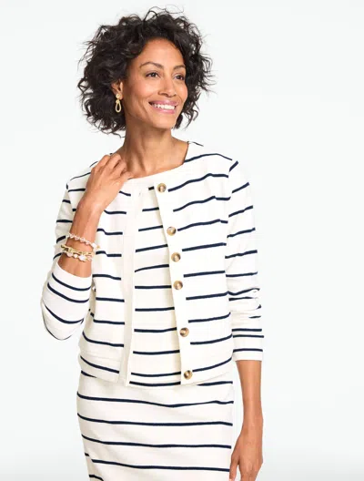 Talbots Plus Size - Stripe Bomber Jacket - Ivory/indigo Blue - 2x