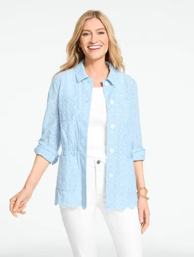Talbots Plus Size - Summer Tile Eyelet Utility Jacket - Perfect Blue/white - 3x