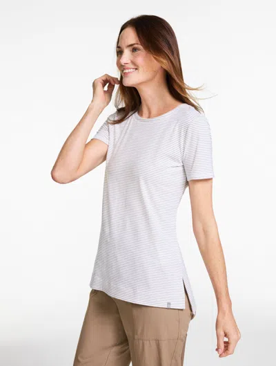 Talbots Plus Size - Supersoft Jersey Short Sleeve Crewneck T-shirt - Everlasting Stripe - White/sugar Chestn