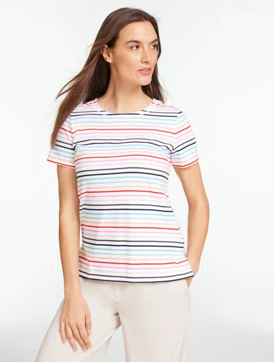 Talbots Plus Size - Supersoft Jersey Short Sleeve Crewneck T-shirt - Radiant Stripe - White - 3x