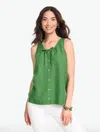 Talbots Plus Size - Tie Front Linen Shell Sweater - Grove Green - 3x