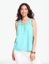 Talbots Plus Size - Tie Front Linen Shell Sweater - Turquoise Blue - 3x