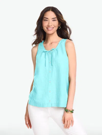 Talbots Plus Size - Tie Front Linen Shell Sweater - Turquoise Blue - 3x